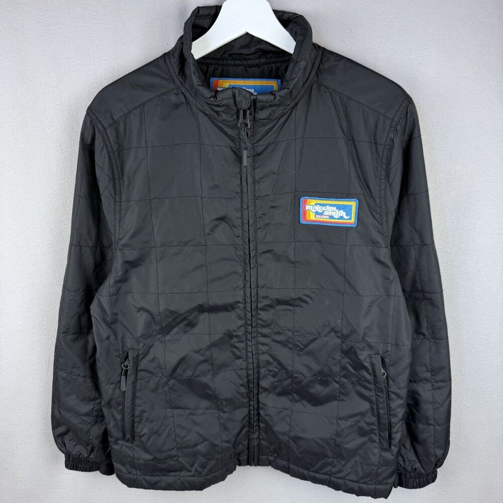 Malcolm Smith Jacket Mens Medium Quilt Black Nylon Retro MSR Racing Sport Drive